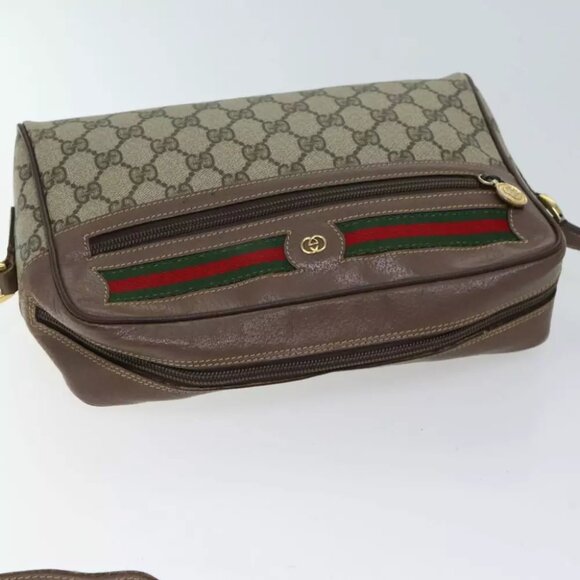 GUCCI GG Canvas Web Sherry Line Shoulder Bag PVC Beige Green Red - Picture 4 of 7